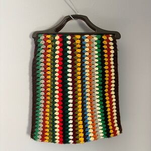 Vintage 60s 70s Multicolor Crochet Purse Handbag with Resin Handles